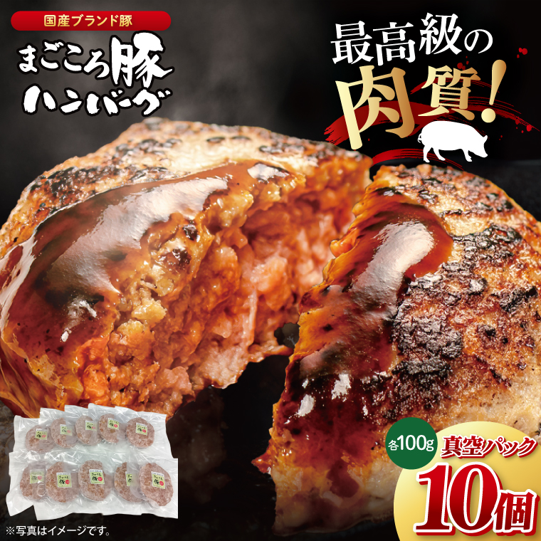 【茨城県共通返礼品】国産まごころ豚ハンバーグ100g×10個【高品質 豚肉 銘柄豚 ブランド豚 人気豚肉 個包装 冷凍 茨城県産 阿見町】(92-01)