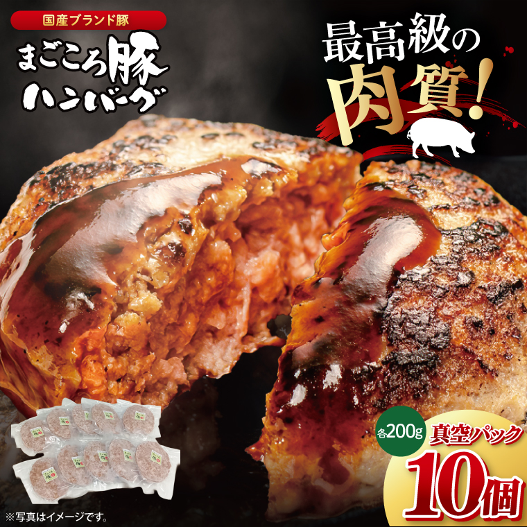 【茨城県共通返礼品】国産まごころ豚ハンバーグ200g×10個【高品質 豚肉 銘柄豚 ブランド豚 人気豚肉 個包装 冷凍 茨城県産 阿見町】(92-02)