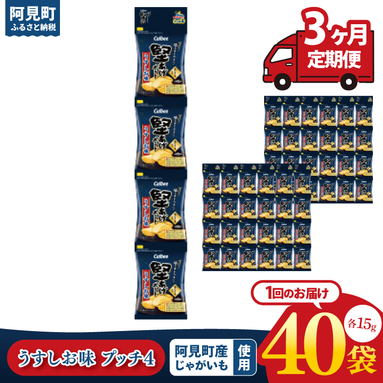 【3ヶ月定期便】カルビー 堅あげポテト うすしお味 プッチ4 60g(15g×4袋)×10個入り｜Calbee お菓子 菓子 おやつ おかし ぽてち ポテチ スナック おつまみ ジャガイモ じゃがいも 小分け 個包装（93-65）