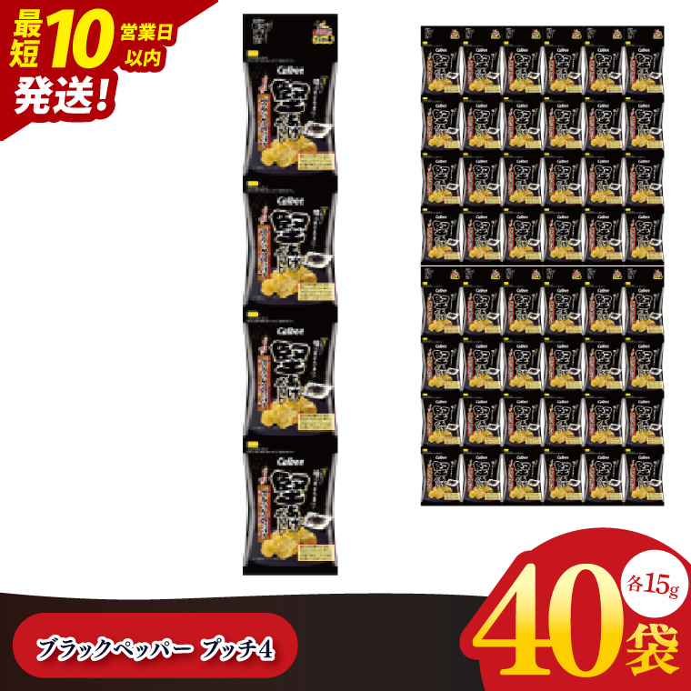 【10営業日以内に出荷】カルビー 堅あげブラック ペッパープッチ4 60g(15g×4袋)×10個｜Calbee お菓子 菓子 おやつ おかし ぽてち ポテチ スナック おつまみ ジャガイモ じゃがいも（93-85）