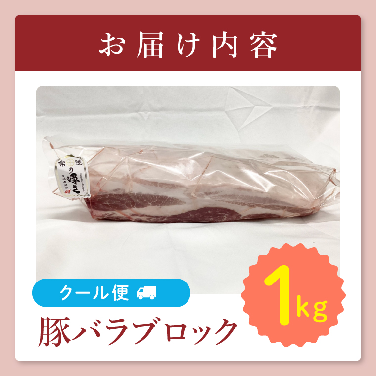 【茨城県共通返礼品/鉾田市】国産常陸の輝き豚バラブロック 1.0kg | 霜降り 柔らかい 高品質 茨城県産(92-13)