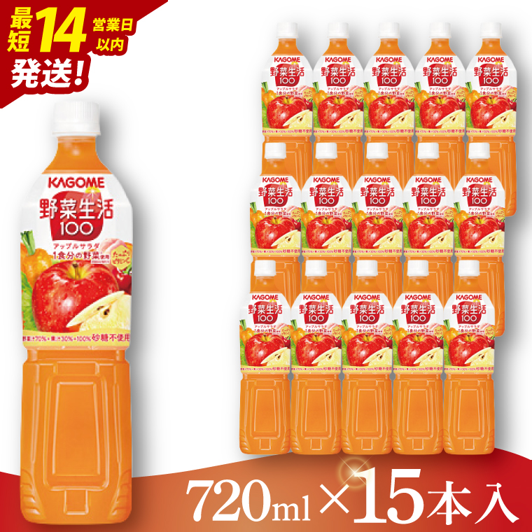 カゴメ 野菜生活１００ アップルサラダ 720ml×15本｜KAGOME 野菜 果実 ミックス 野菜ジュース（93-229）