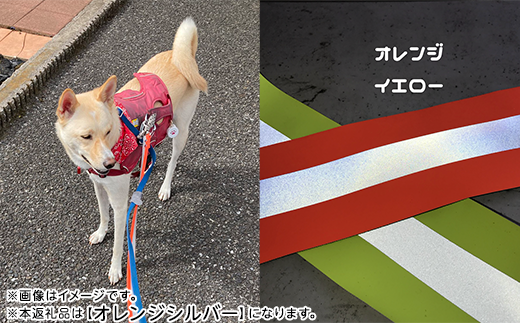 48-15【中型犬用20キロまで】光るリード　消防士の制服に使われる反射材で作りました（オレンジシルバー）