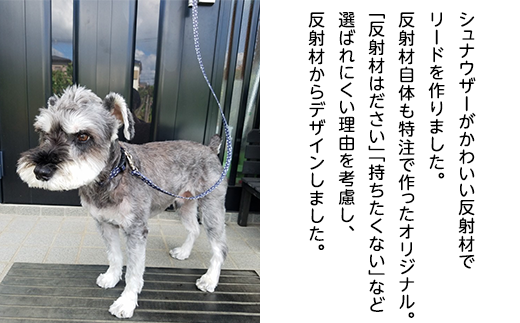 48-10【小型犬用10キロまで】光るリード　シュナウザー柄の反射材（紺）
