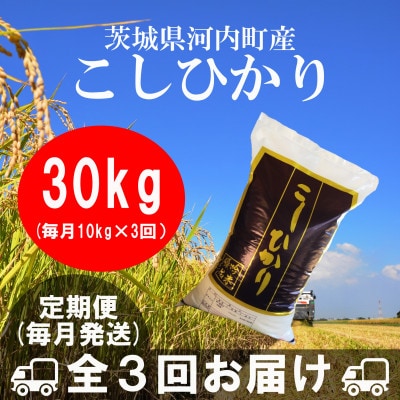 【毎月定期便】茨城県河内町産コシヒカリ10kg(10kg×1袋)全3回【配送不可地域：離島・沖縄県】【4058878】