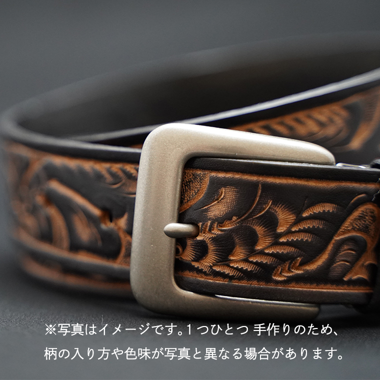 牛革 ベルト (黒色かすれ染め) 【太さ35mm / 厚さ3.7mm / Mサイズ(110cm)】 牛革 牛 革 皮 ベルト 手作り ハンドメイド  [BE005ya-M]