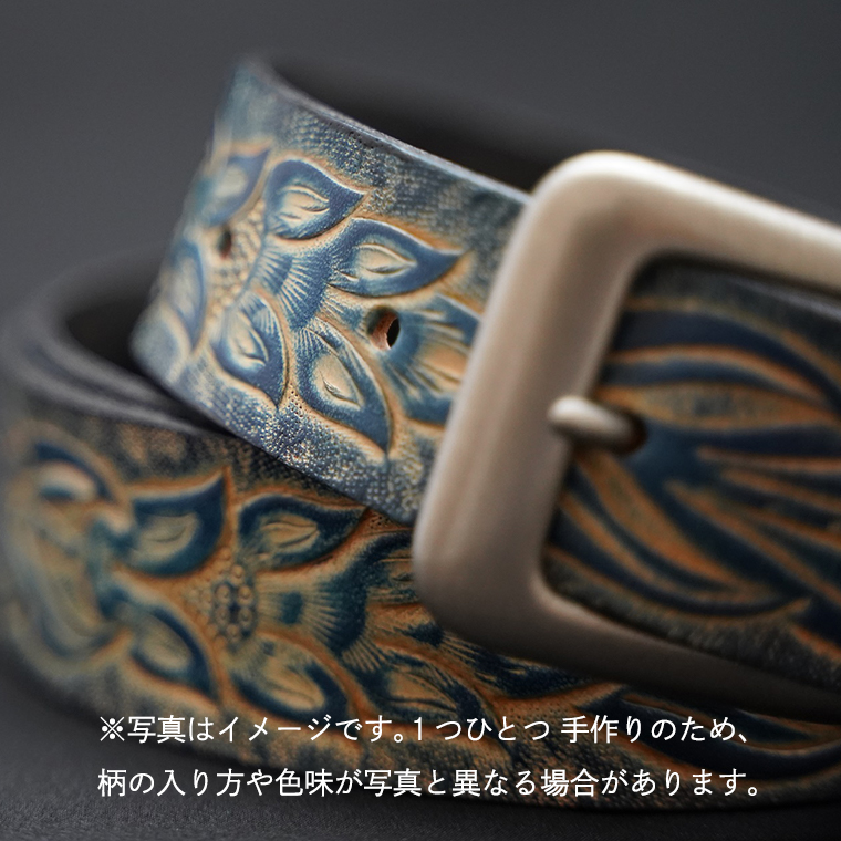 牛革 ベルト (紺色かすれ染め) 【太さ35mm / 厚さ3.7mm / Mサイズ(110cm)】 牛革 牛 革 皮 ベルト 手作り ハンドメイド  [BE006ya-M]