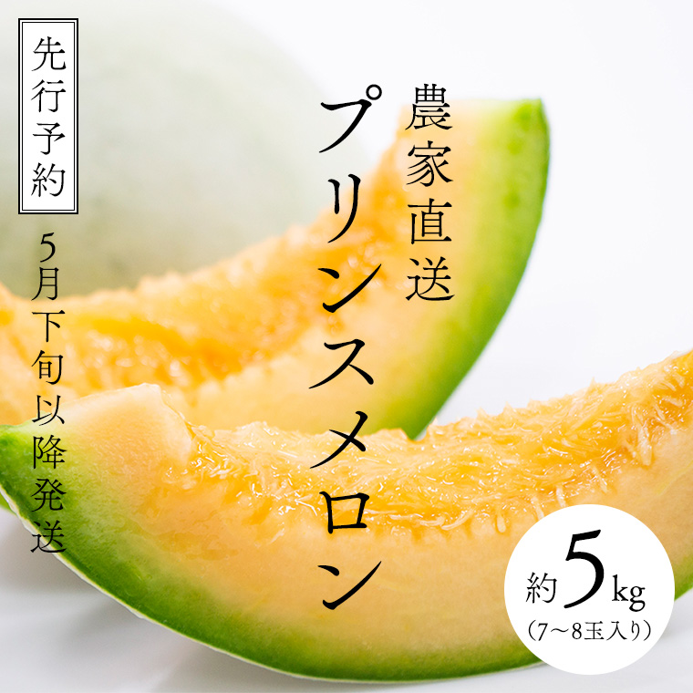 農家直送 プリンスメロン 1箱 約5kg ( 7～8玉入り ) 【 2025年5月下旬以降発送 】【 先行予約 】 期間限定 産地直送 果物 フルーツ メロン 甘い [CM001ya]