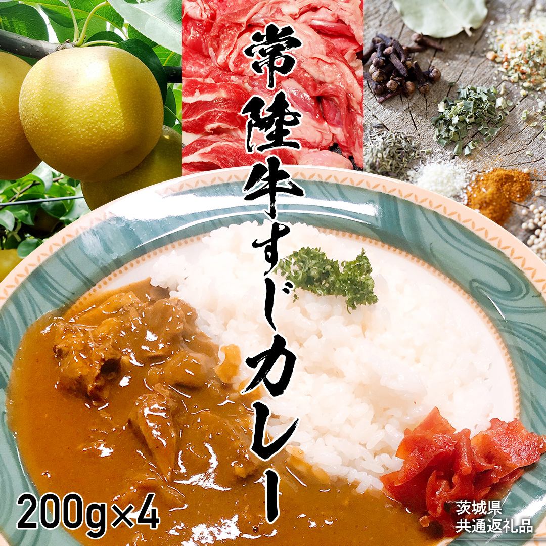 【茨城県共通返礼品】常陸牛すじカレー 200g ×4 常陸牛 カレー 牛肉 時短 ふるさと納税 9000円[AU104ya]