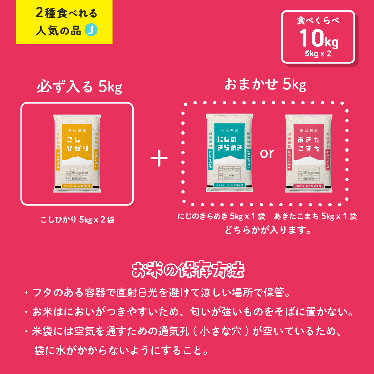 お米 食べ比べセット10kg 5kgx2袋 令和6年産 新米 1月発送 先行予約 こしひかり あきたこまち にじのきらめき 食べ比べ 白米 精米 茨城県 八千代町 [SF033yahb]