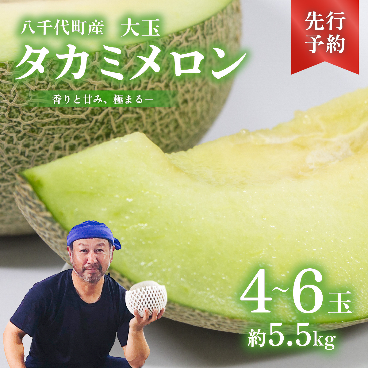 【 先行予約 2026年6月上旬以降発送】 令和8年産 八千代町産 タカミメロン 秀品 4-6玉 約5.5kg 期間限定 産地直送 果物 フルーツ メロン 甘い 人気 タカミ 貴味 [AX041ya]
