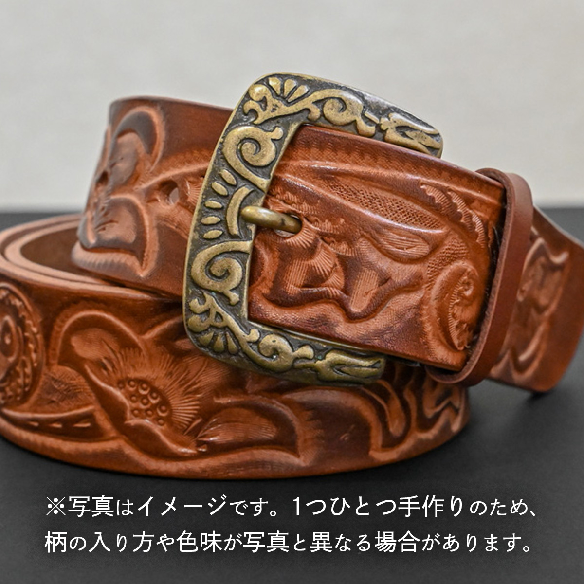 牛革ベルト 焦茶すかし染め【太さ40mm / 厚さ3.7mm / L(130cm)】 父の日 牛革 牛 革 皮 ベルト 手作り ハンドメイド [BE041ya-L]