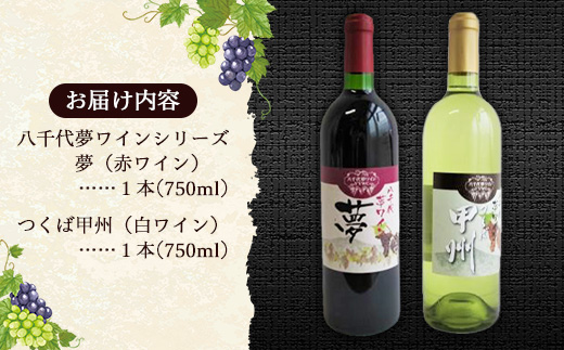 八千代夢ワイン シリーズ 夢（赤）・ つくば甲州（白）2本 セット（茨城県共通返礼品・八千代町）／ 国産 酒 アルコール ワイン ぶどう 甲州 中辛 コク まろやか セット 贈り物 ギフト 記念日 イベント お祝い おもてなし 茨城県