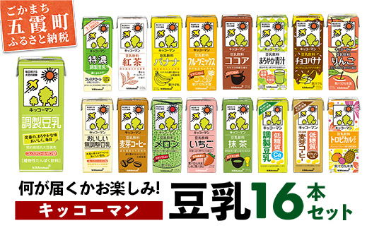 【合計200ml×16本】キッコーマン バラエティーセット 200ml ／ 飲料 豆乳 健康 おまかせ おやつ 豆乳飲料 大豆 パック セット 定番 飲み切り おすすめ 茨城県 五霞町