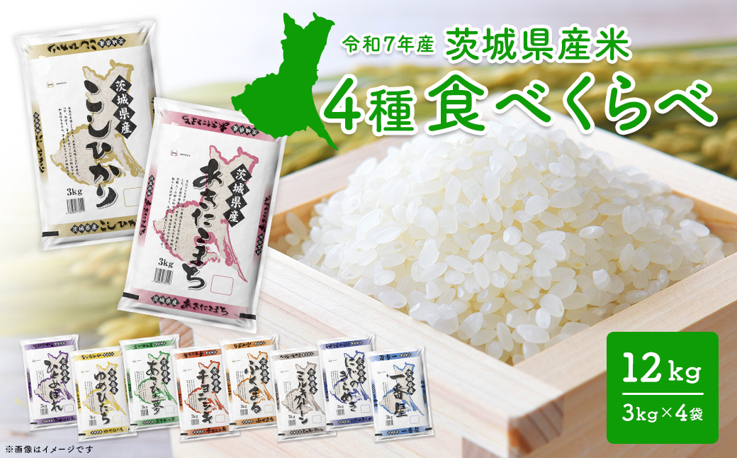 【令和7年産/白米】＜令和8年1月内発送＞  4種食べ比べ 12kg(3kg×4袋) 茨城県産 米 小分け 2025年産 K1141