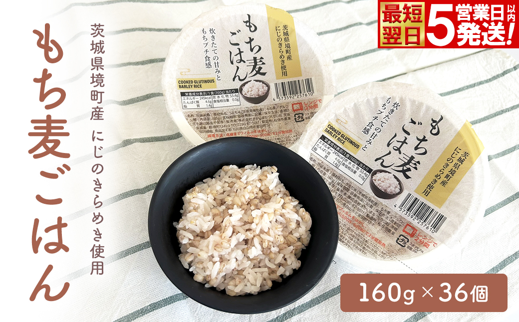 【最短翌日発送】茨城県境町産 にじのきらめき使用 もち麦ごはん 160g×36個 パックライス ライスパック パックご飯 K2676