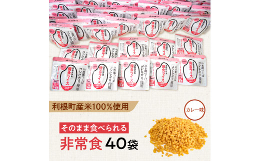 X-1a 利根町産米100％使用　水不要！そのまま食べられる【非常食・備食ライス】カレー味（40袋）