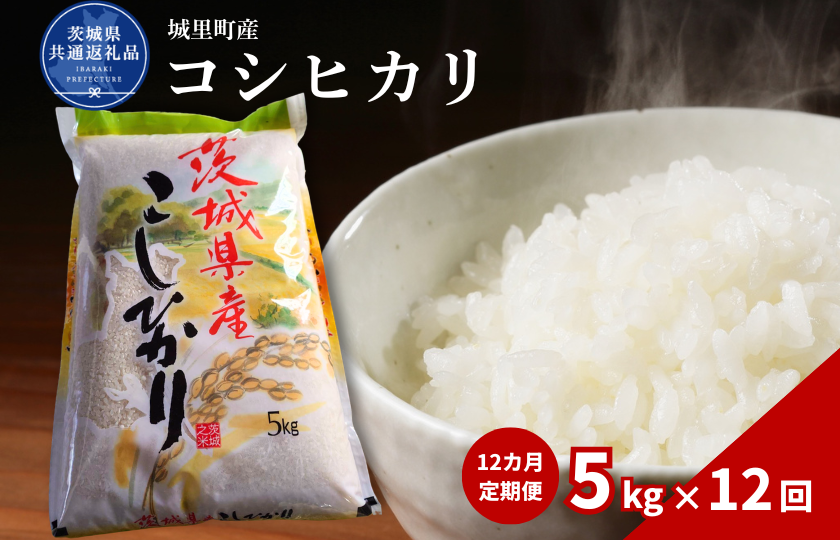 【12カ月定期便】コシヒカリ 5kg（茨城県共通返礼品・城里町産） / 米 こめ コメ お米 おこめ コシヒカリ こしひかり 白米 精米 ごはん ご飯 令和7年産 5kg 定期便 茨城県 城里町 利根町