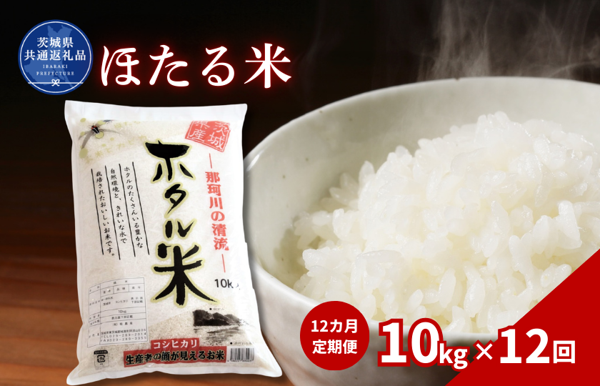 【12カ月定期便】ほたる米 10kg（茨城県共通返礼品・城里町産） / 米 こめ コメ お米 おこめ ほたる米 白米 精米 ごはん ご飯 令和7年産 10kg 定期便 茨城県 城里町 利根町