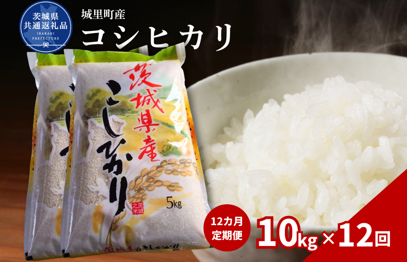 【12カ月定期便】コシヒカリ 10kg（茨城県共通返礼品・城里町産） / 米 こめ コメ お米 おこめ コシヒカリ こしひかり 白米 精米 ごはん ご飯 令和7年産 10kg 定期便 茨城県 城里町 利根町