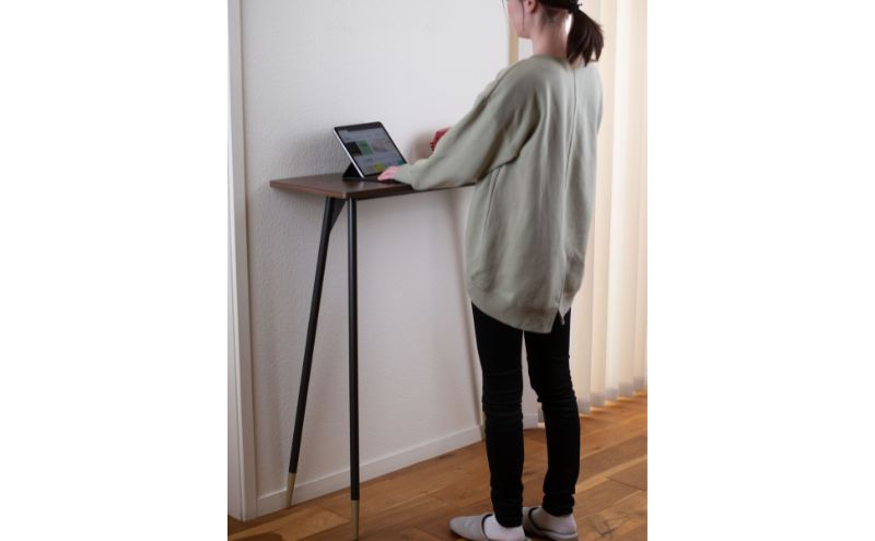 【＆FREL】F3ハイテーブル 天板 突板ナチュラルオーク 幅120cm 奥行35cm 高さ100cm 国産家具 組立簡単 インテリア デスク ホワイトオーク しっかり パソコン 作業 配線 スリム 耐久性 ※離島への配送不可