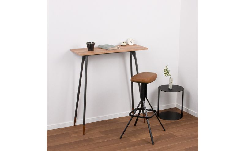 【＆FREL】F3ハイテーブル 天板 突板ナチュラルオーク 幅120cm 奥行35cm 高さ100cm 国産家具 組立簡単 インテリア デスク ホワイトオーク しっかり パソコン 作業 配線 スリム 耐久性 ※離島への配送不可