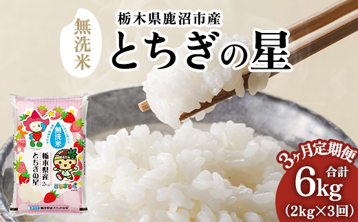 【定期便3ヶ月】栃木県鹿沼市産 とちぎの星 無洗米 令和7年産 2kg ｜ 水稲うるち精米 単一原料米 お米 特A 大粒 甘さ ※沖縄・離島への配送不可