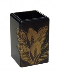 日光彫 ペン立て（角）水芭蕉