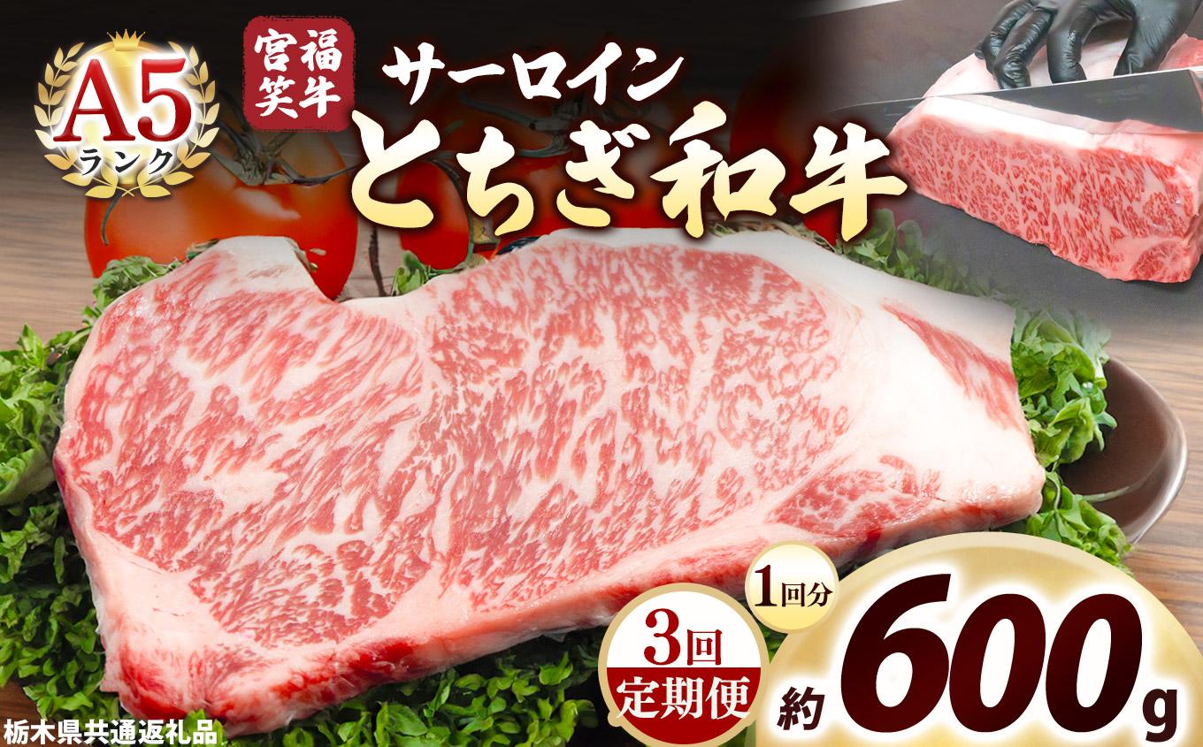 [定期便3回]宮福笑牛(とちぎ和牛) A5 サーロインステーキ 200g×3枚｜数量限定 黒毛 和牛 牛肉 国産牛 国産 ブランド牛 お肉 切り落とし サシ 霜降り 甘い ステーキ すき焼き しゃぶしゃぶ 焼肉 切落し 上品 アレンジ 美味しい 料理 主婦 とちぎ  栃木県 矢板市