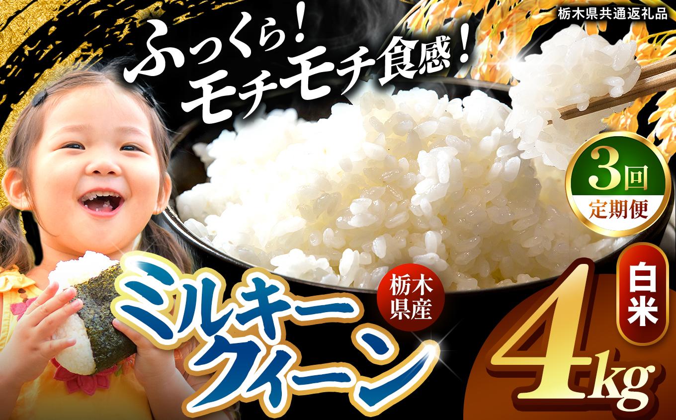 【定期便3回】栃木県産 ミルキークイーン 白米 4kg 2026年 先行予約 | 栃木県 矢板市