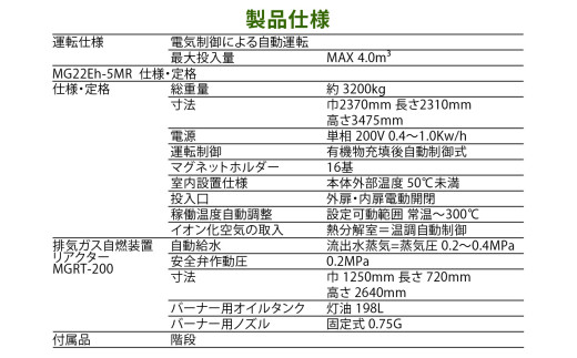 有機物磁気熱分解エネルギー変換装置「MG22Eh 5立米」オプションなし (事前の打ち合わせが必須となります。設置場所を確認させていただきます。) 