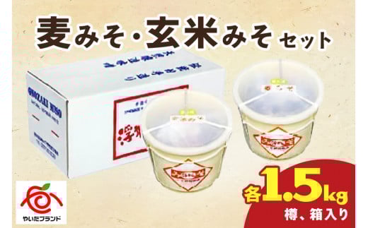 麦みそ・玄米みそセット(各1.5kg樽、箱入り)｜味噌 調味料 産地直送 グルメ ギフト
