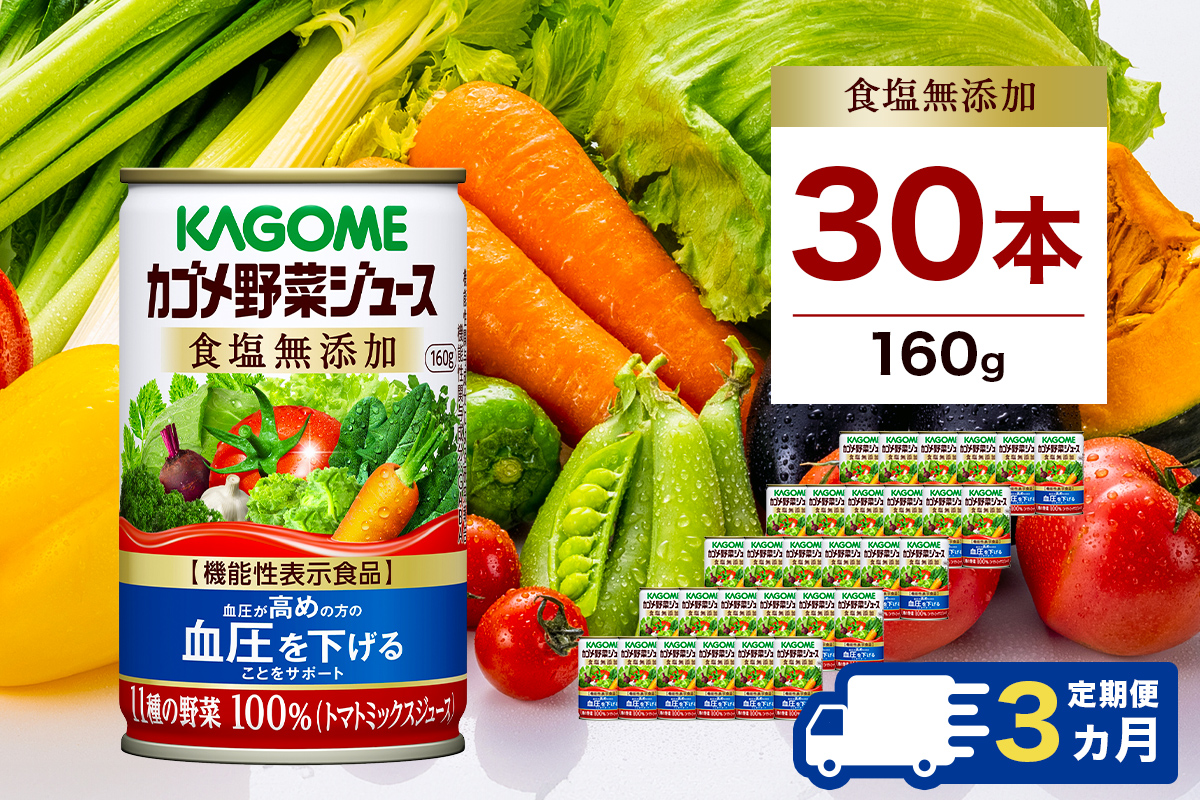 [定期便3ヵ月]カゴメ 野菜ジュース 食塩無添加 160g缶×30本 1ケース ns001-020