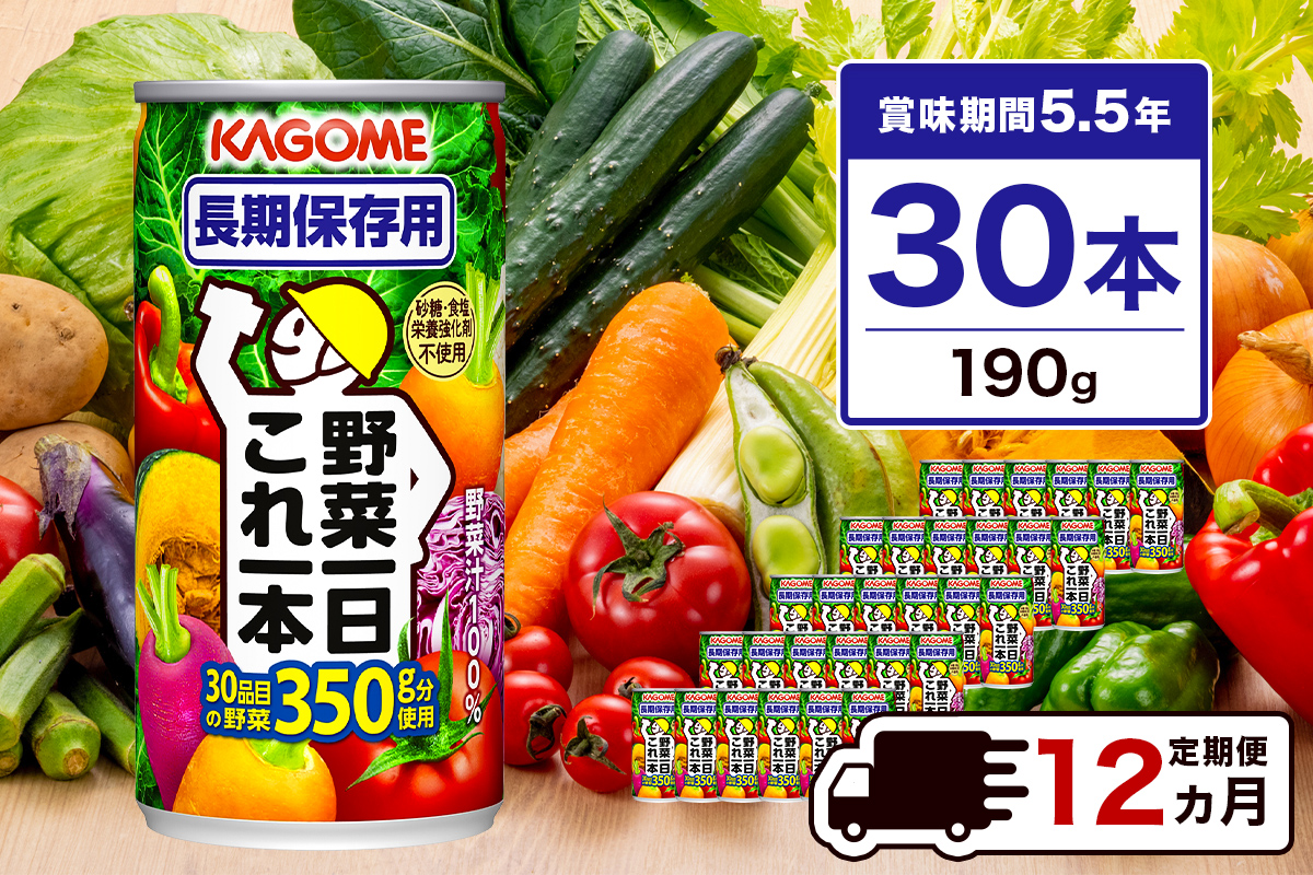 【定期便12ヵ月】カゴメ 野菜一日これ一本 長期保存用 190g缶×30本 1ケース ns001-013