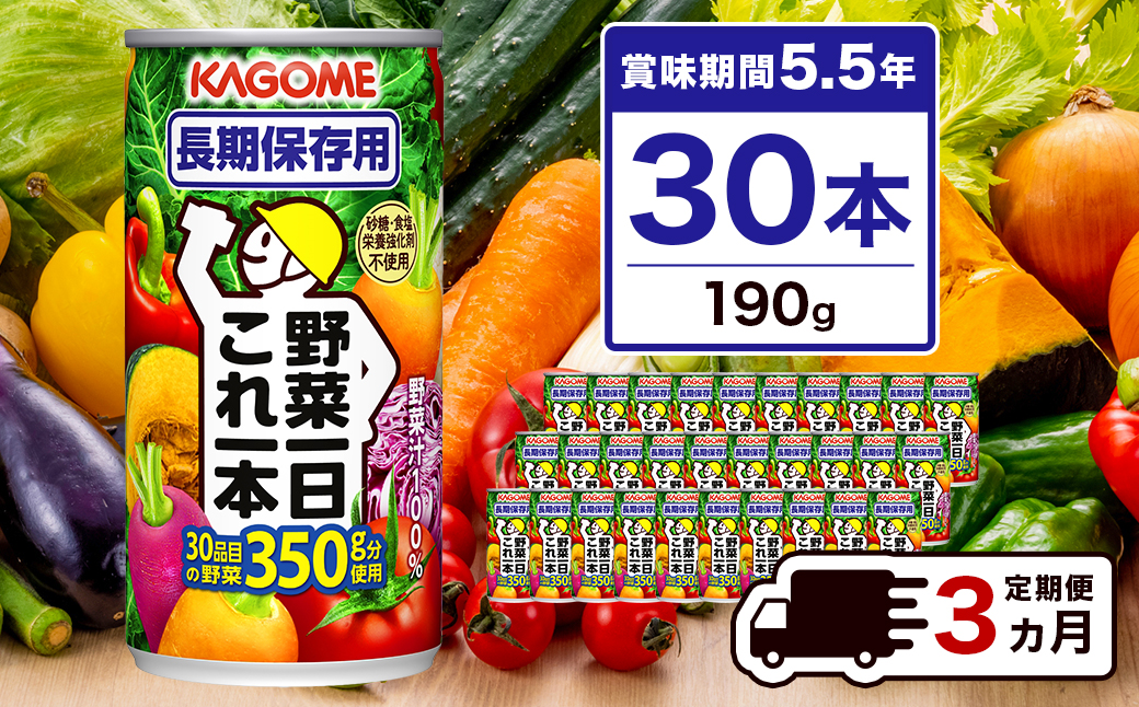 [定期便3ヵ月]カゴメ 野菜一日これ一本 長期保存用 190g缶×30本 1ケース ns001-011