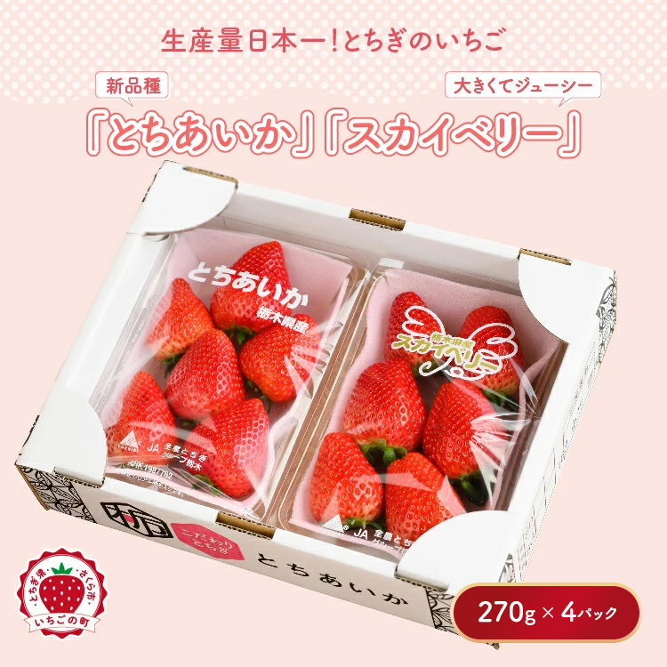 【先行予約】いちご とちあいか・スカイベリーセット 270g×4パック（1.08kg以上） ※2026年1月上旬～4月中旬頃に順次発送予定