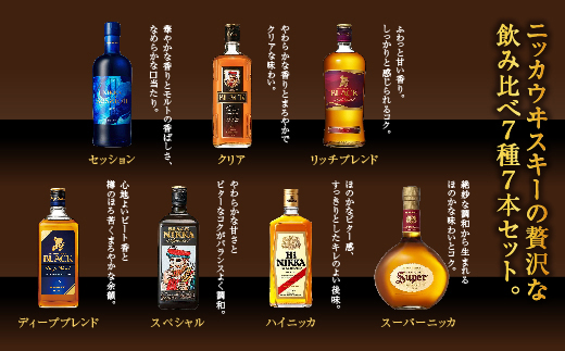  ウイスキー　飲み比べ　ニッカ7種7本セット ｜ 栃木県 さくら市 の工場で 熟成 【 ウィスキー お酒 飲み比べ セット 詰め合わせ ハイボール 水割り ロック 飲む 国産 洋酒 ジャパニーズ ウイスキー 蒸留所 家飲み 酒 お湯割り 】※着日指定不可