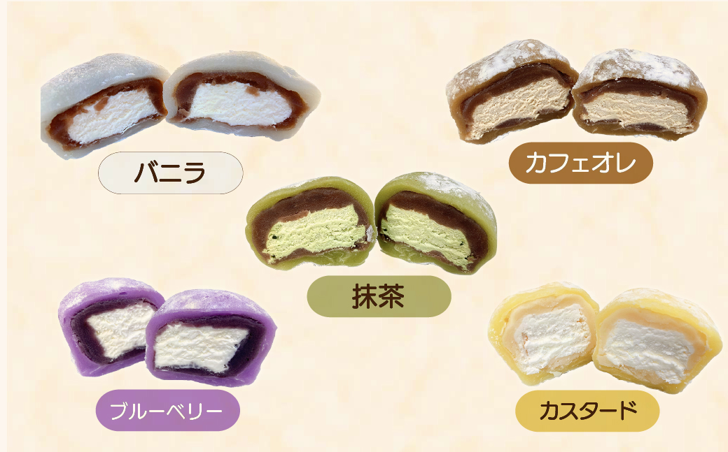 とろーり食感！10種のクリーム生大福20個 冷凍配送 | 大福 クリーム大福 冷凍 和菓子 フルーツ大福 フルーツ カフェオレ 抹茶 プリン ごま ブルーベリー もも キャラメル ティラミス マンゴー カスタード 柏屋 茂木町