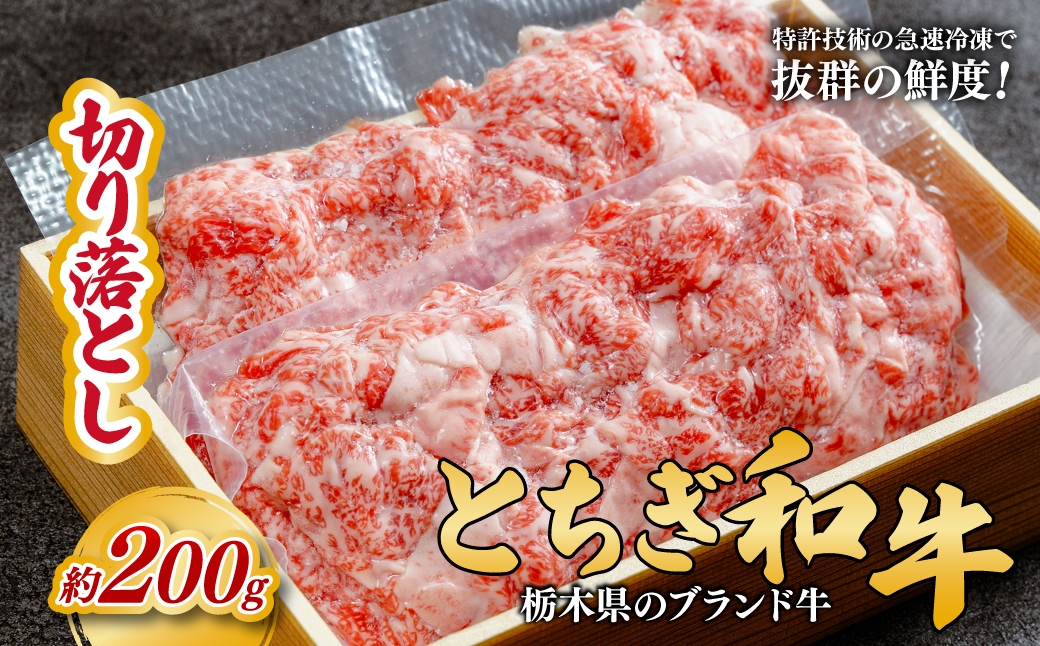 とちぎ和牛の切り落とし 200g【栃木県共通返礼品】 | 牛肉 肉 お肉 産地直送 国産 国産牛 牛丼 和牛 赤身 霜降り 希少 旨味 旨み 熟成 急速冷凍 テクニカン テクニカン社 スキンパック 真空パック 真空包装 コトラミートカルチャ 栃木県 茂木町