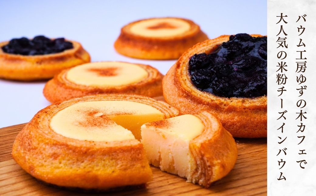 バウムクーヘン茂木町産米粉100%使用 チーズ＆ブルーベリーバウムセット 10個(5個×2種) | バームクーヘン スイーツ コシヒカリ 米粉 チーズ ブルーベリー グルテンフリー 発酵 バター コーヒー ベイクドチーズケーキ 洋菓子 ヌン活 お菓子 ギフト 贈答用 プレゼント 箱詰め 箱入り 詰め合せ  濃厚 紅茶 冷凍 酸味 地元産 もちもち 道の駅 もてぎプラザ 栃木県 茂木町
