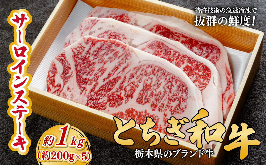 とちぎ和牛の厚切りサーロインステーキ 1kg (200g×5枚)【栃木県共通返礼品】 | 牛肉 肉 お肉 厚切り サーロイン ステーキ 柔らかい 産地直送 国産 国産牛 和牛 赤身 霜降り 希少 旨味 旨み 熟成 急速冷凍 テクニカン テクニカン社 スキンパック 真空パック 真空包装 コトラミートカルチャ 栃木県 茂木町