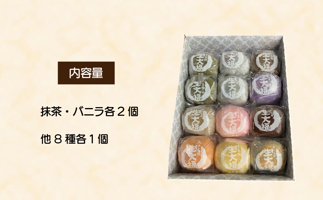 とろーり食感！10種のクリーム生大福12個 冷凍配送 | 大福 クリーム大福 冷凍 和菓子 フルーツ大福 フルーツ カフェオレ 抹茶 プリン ごま ブルーベリー もも キャラメル ティラミス マンゴー カスタード 柏屋 茂木町