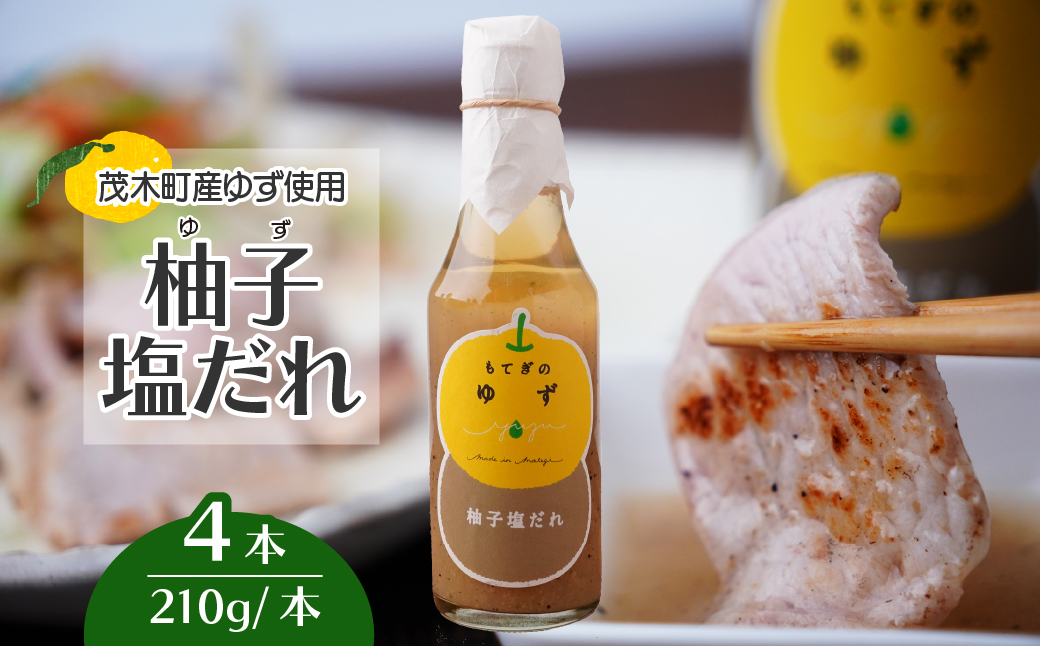 茂木産ゆずを使用！ 柚子塩だれ 210g×4本 保存料・着色料・香料不使用 | ゆず 柚子 塩ダレ たれ タレ 無着色 保存料 不使用 焼肉 しゃぶしゃぶ 調味料 料理 果汁 調理 ノンオイル ドレッシング 揚げ物 焼きそば もてぎプラザ 栃木県 茂木町
