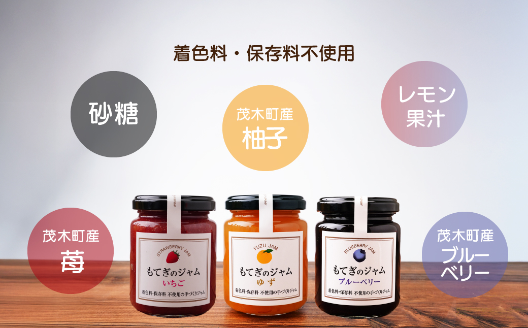 茂木産果実100％使用！ イチゴ＆ブルーベリー＆ゆずジャム 160g×4本  保存料・着色料・香料不使用 | いちご イチゴ 苺 ブルーベリー ゆず 柚子 果実 フルーツ 手作り 果肉 朝食 トースト パン ヨーグルト 詰め合わせ 保存料 着色料 不使用 おいしい 美味しい 茂木産 もてぎプラザ 栃木県 茂木町