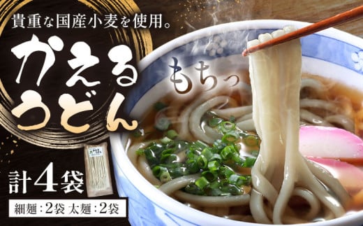 うどん かえるうどん 細麺 太麺 2種 4袋 野木町産小麦100％《30日以内に出荷予定(土日祝除く)》 宝咲屋 麺類 麺 栃木県 野木町
