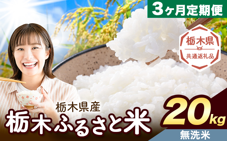 【3ヶ月定期便】米 栃木 ふるさと米 無洗米 20kg (5kg×4袋)《申込月の翌月から出荷開始》栃木県 野木町 米 国産 お米 おこめ お弁当 おにぎり【栃木県共通返礼品】