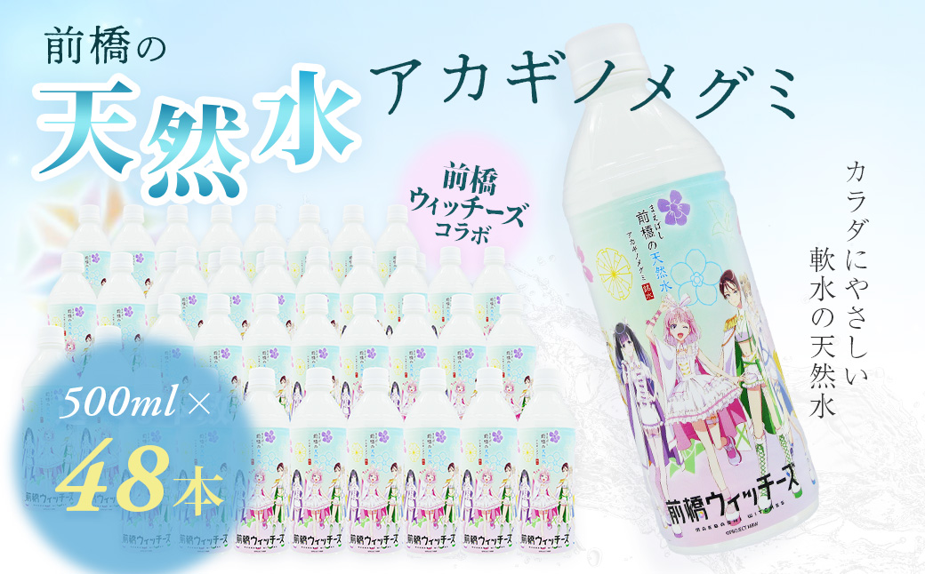 水 ミネラルウォーター 前橋ウィッチーズラベル 500ml 24本×2箱 48本 合計24L | 飲料水 みず ナチュラル ミネラルウォーター 天然水 軟水 長期保存 備蓄 防災  水 ミネラルウォーター ペットボトル 長期保存水 備蓄水 備蓄用 非常災害備蓄用 災害用 避難用品 防災グッズ 国産 群馬県 前橋市