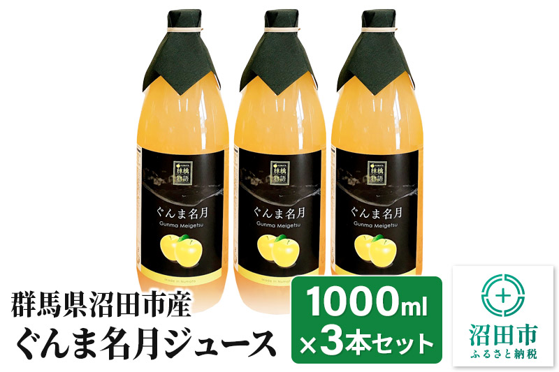 群馬県沼田市産 ぐんま名月ジュース1000ml（リンゴジュース）3本セット