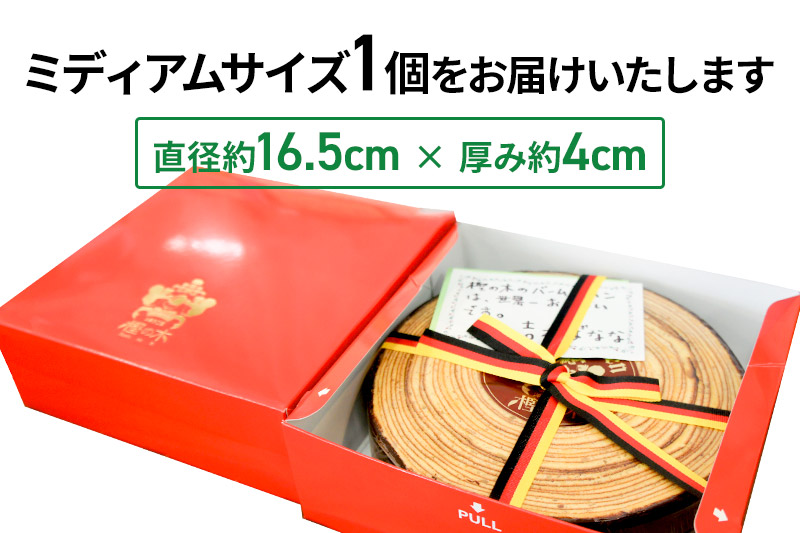 バウムクーヘン（チョココーティング）ミディアムサイズ1個 直径約16.5cm×厚み約4cm