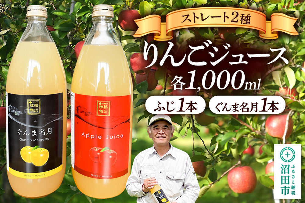 りんごジュース ストレート ふじ1本・ぐんま名月1本 各1000ml [ジュース りんご 100% 沼田]